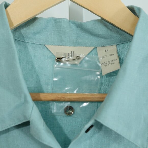 Coastal Grandmother 100% Linen Button Front Midi Dress Women’s Medium Aqua Blue - Picture 2 of 8